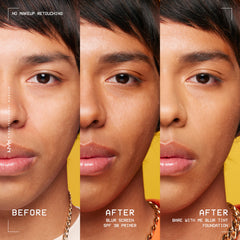 NYX Blurscreen before and after showing reduced pores and blurred texture