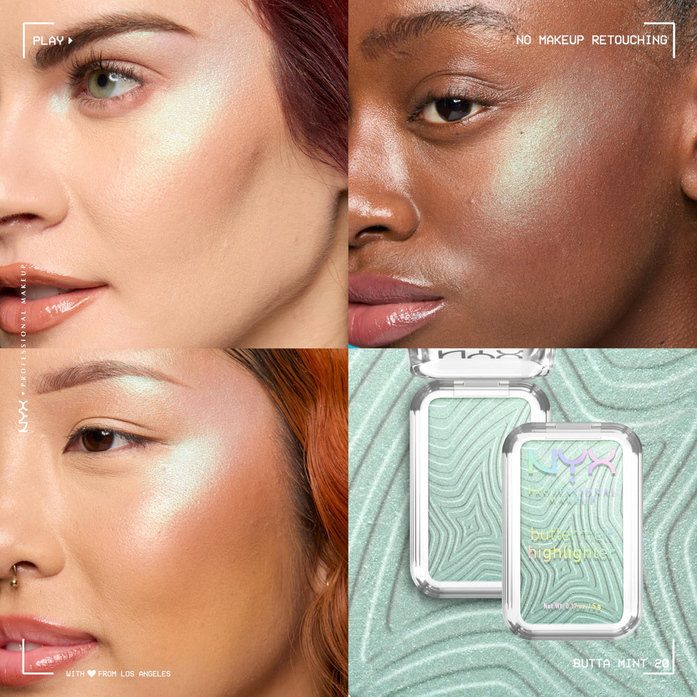 NYX PROFESSIONAL MAKEUP application on cheek showing mint highlight enhancing bone structure