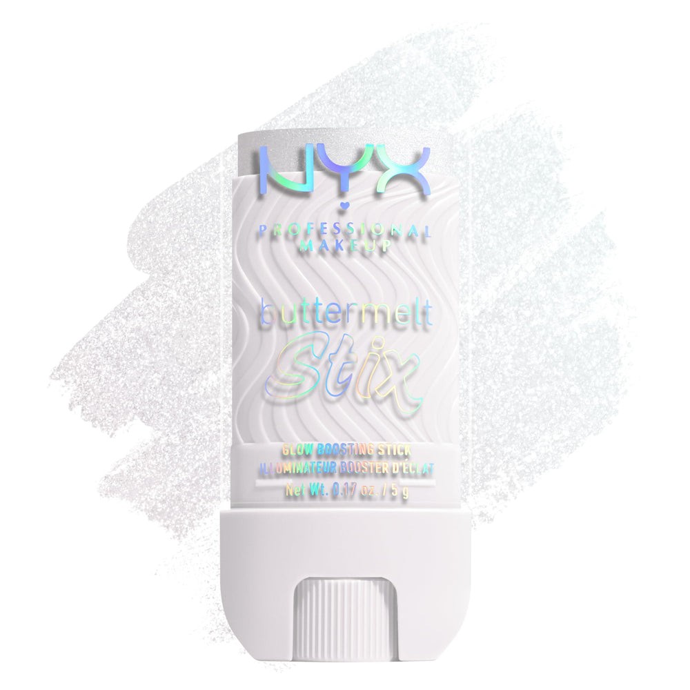 NYX PROFESSIONAL MAKEUP front packaging highlighter stick showing shade label and compact design benefits travel-ready