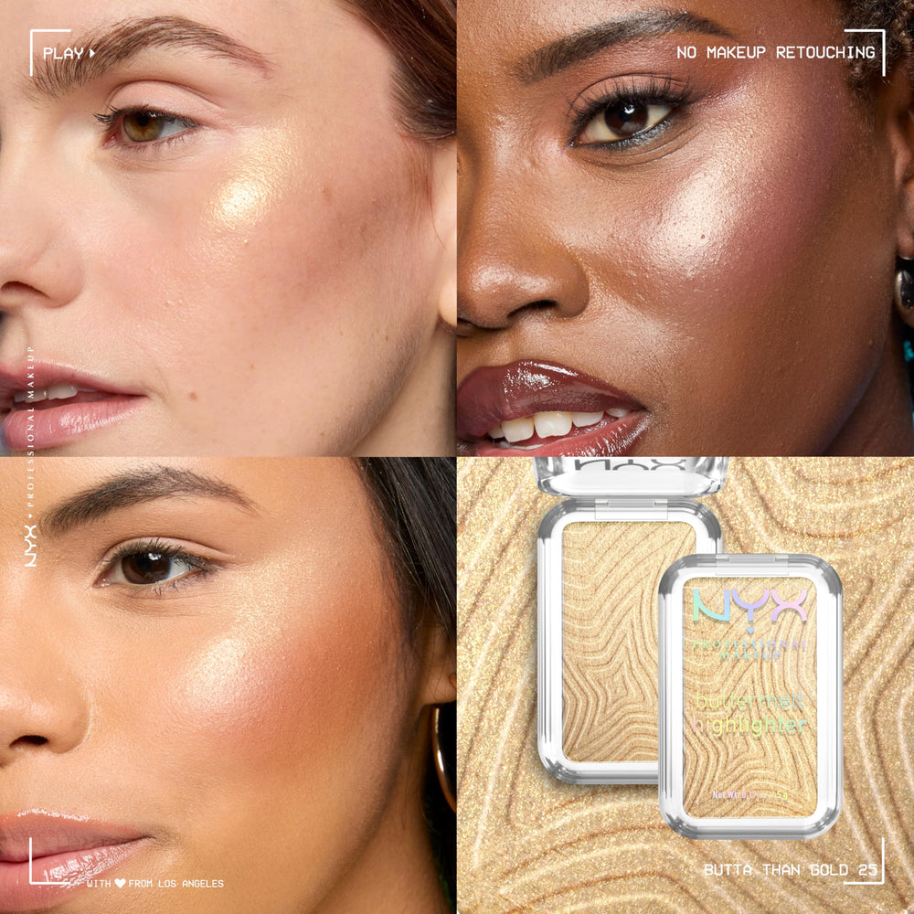 NYX PROFESSIONAL MAKEUP highlighter applied on cheekbone showing luminous finish