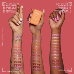NYX Buttermelt compact in hand for size comparison and portable makeup convenience