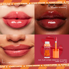 NYX PROFESSIONAL MAKEUP texture swatch on skin showing high-pigment, glossy payoff benefit
