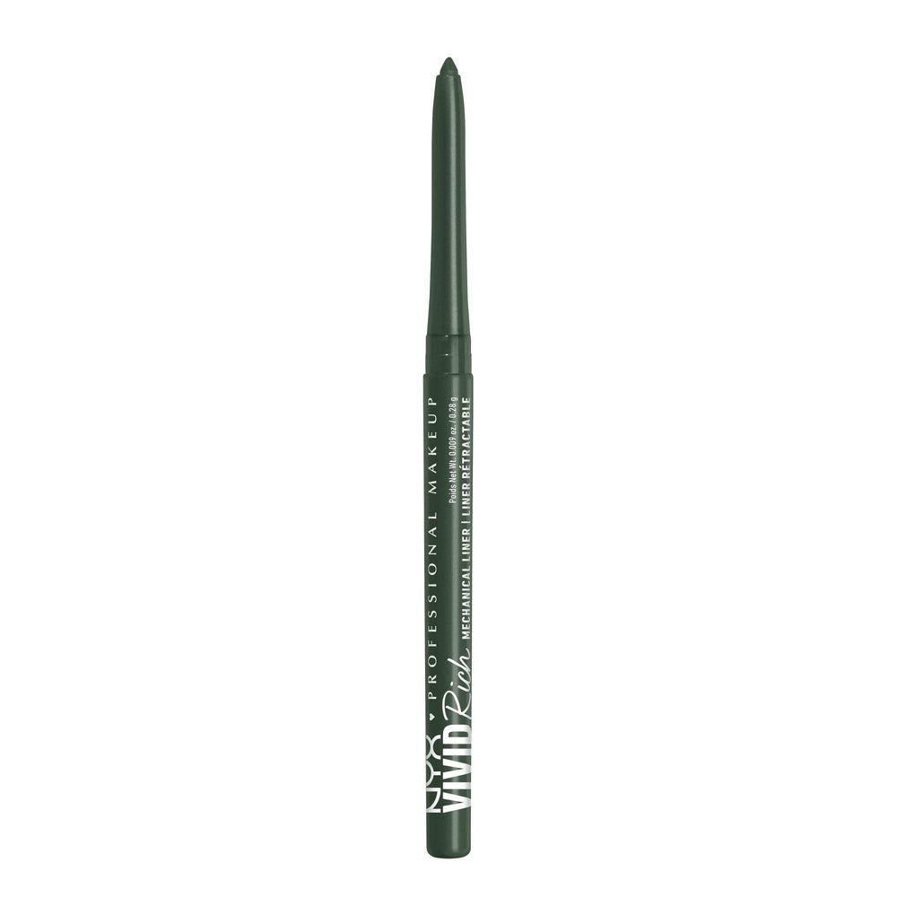 NYX PROFESSIONAL MAKEUP front packaging showing emerald pencil and branding benefits pop of color