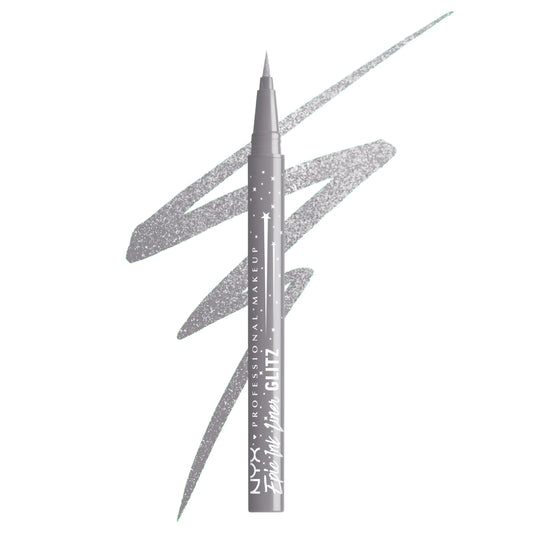 NYX PROFESSIONAL MAKEUP front packaging of Epic Ink Glitz Flashy Flare, clear product view and benefit