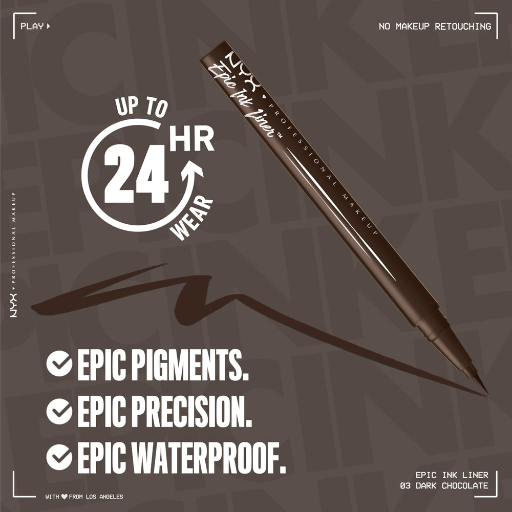 NYX PROFESSIONAL MAKEUP Epic Ink Liner beside eyeshadow palette showing complementary pairing