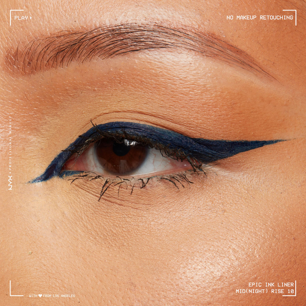NYX PROFESSIONAL MAKEUP winged eyeliner on eye showing long-lasting definition