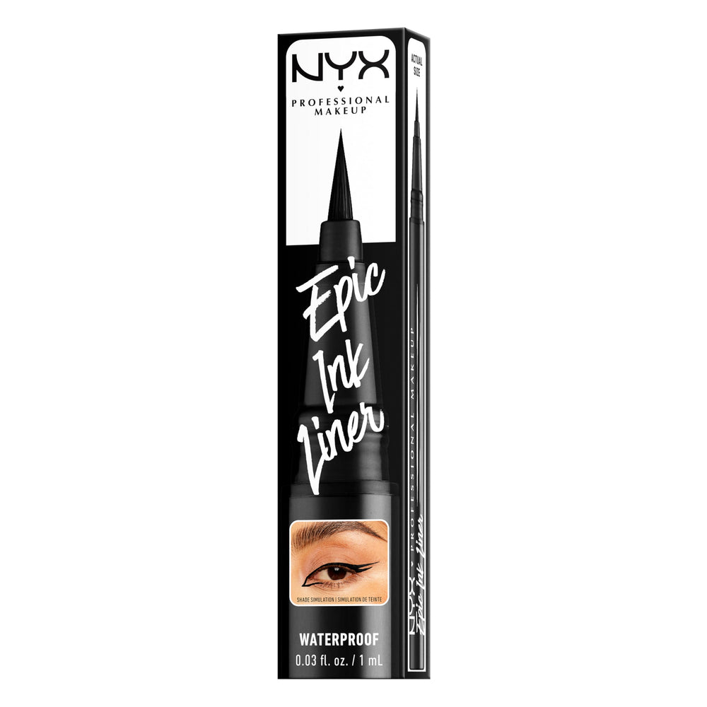 NYX Professional Makeup pen next to ruler showing slim size and portability