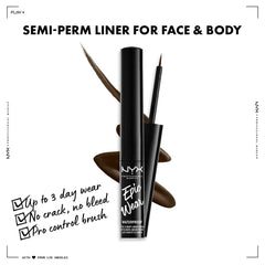 NYX PROFESSIONAL MAKEUP brown liner swatch on arm showing rich matte pigment payoff