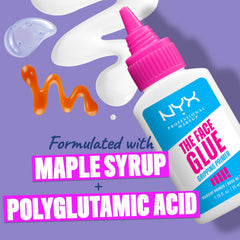 NYX The Face Glue with maple syrup visual highlighting natural adhesive benefit