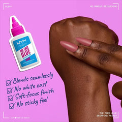 NYX The Face Glue before and after primed skin demonstrating longer wear benefits