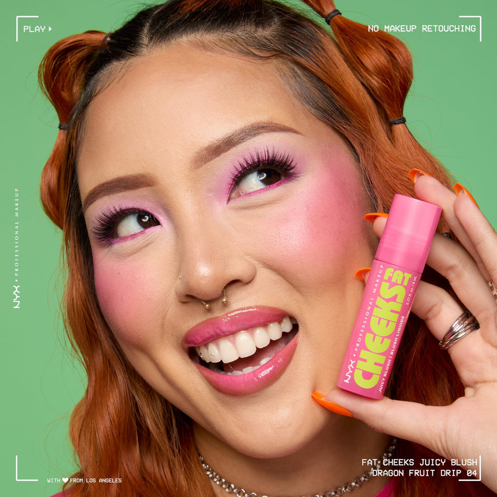 NYX Fat Cheeks closeup of Dragon Fruit Drip shade demonstrating vibrant pinky coral