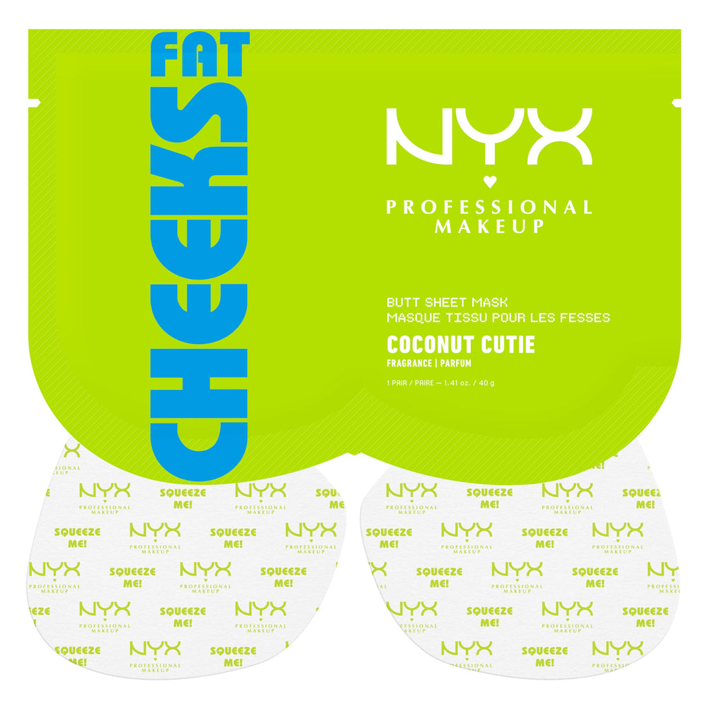 NYX PROFESSIONAL MAKEUP front packaging showing two butt-sheet masks and benefits