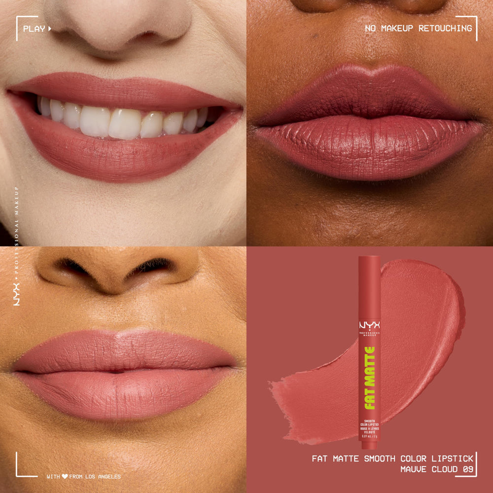 NYX PROFESSIONAL MAKEUP Mauve Cloud worn on lips in natural light offering comfortable matte finish