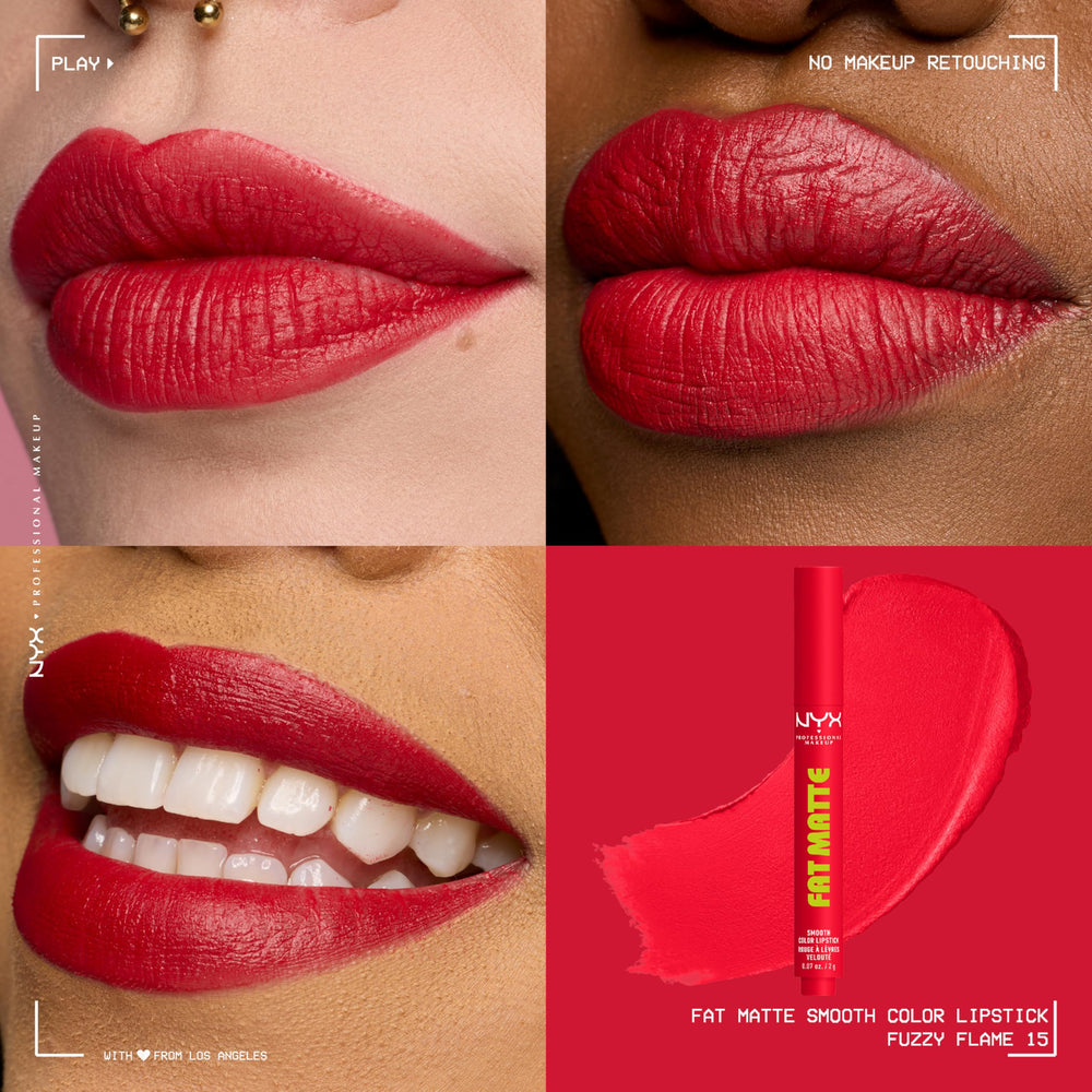 NYX PROFESSIONAL MAKEUP lip swatch of Fuzzy Flame showing rich pigment