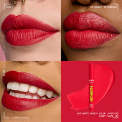 NYX PROFESSIONAL MAKEUP lip swatch of Fuzzy Flame showing rich pigment