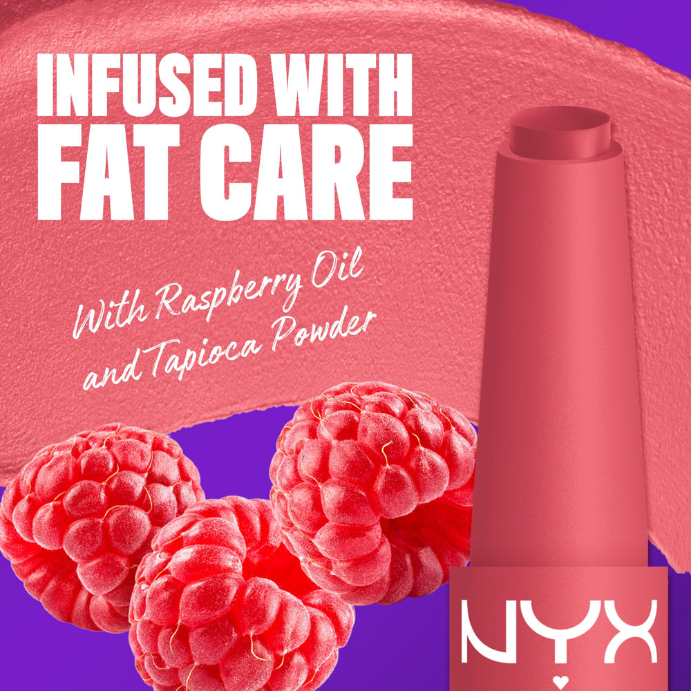 NYX PROFESSIONAL MAKEUP open crayon tip of Fat Matte revealing creamy texture for smooth application