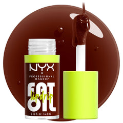 NYX Fat Oil Lip Drip front packaging showing rich chocolate shade and glossy finish benefit