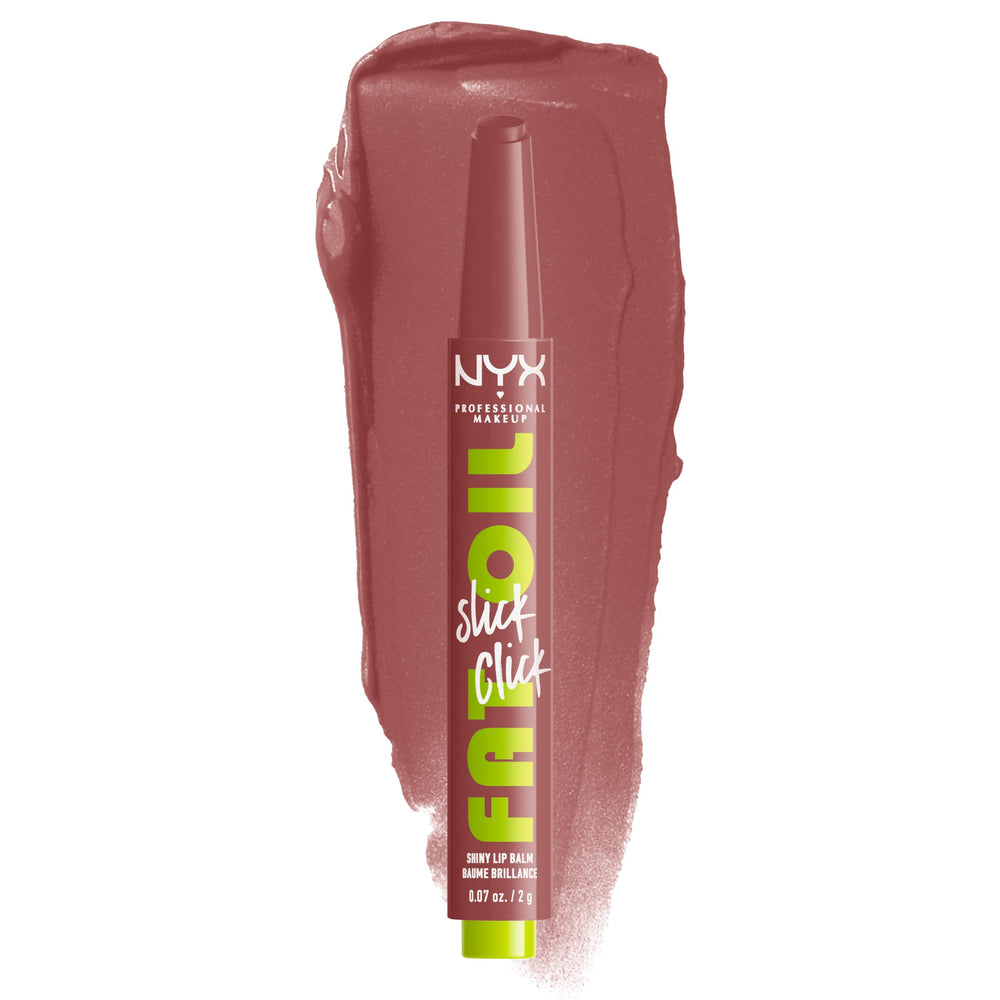 NYX PROFESSIONAL MAKEUP front view of click-up lip balm showcasing sleek packaging and shade