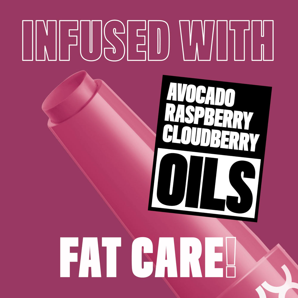 NYX PROFESSIONAL MAKEUP display of avocado, cloudberry and raspberry oils near the product highlighting nourishing, fruit-derived care