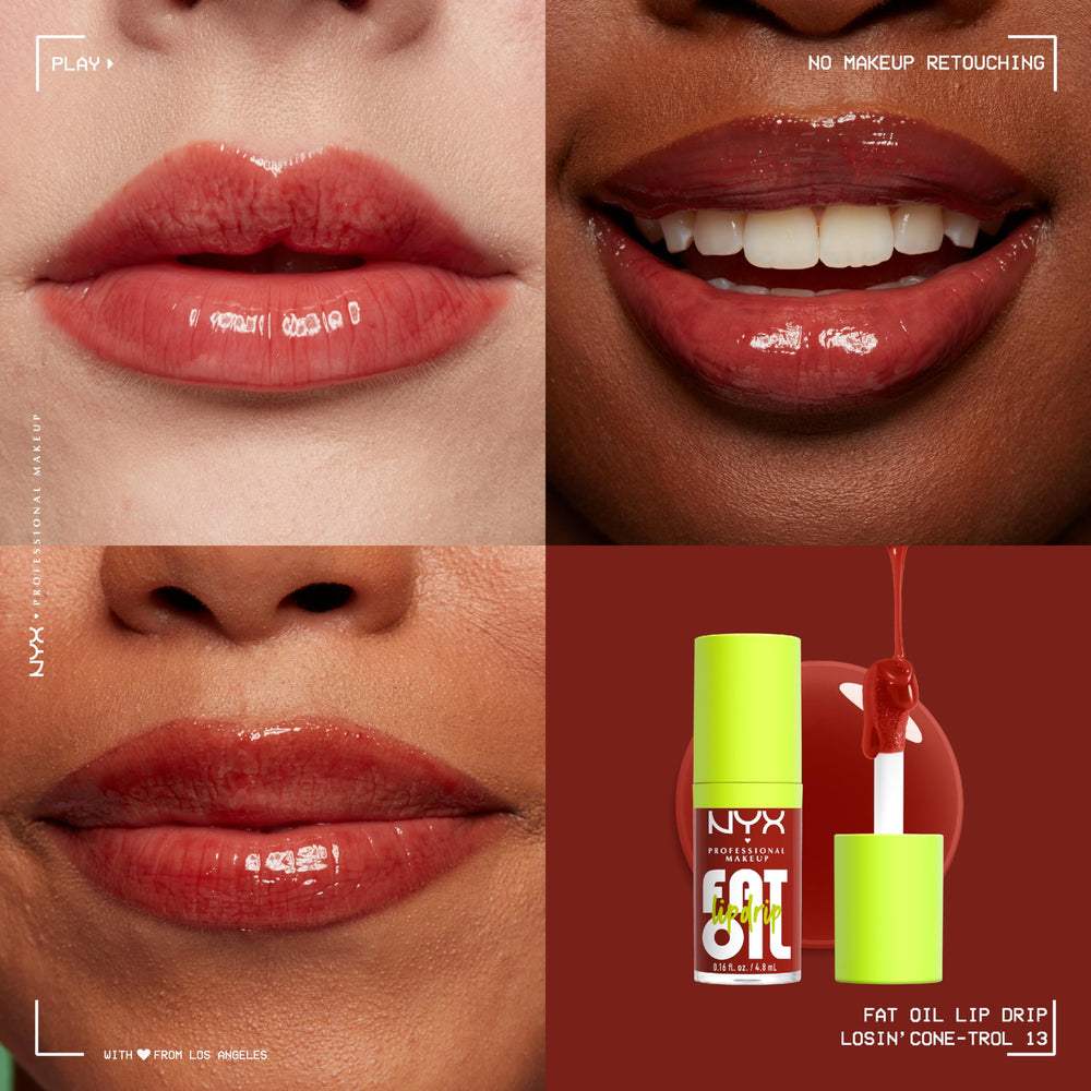 NYX PROFESSIONAL MAKEUP close-up texture showing emollient oil sheen and moisturizing benefit