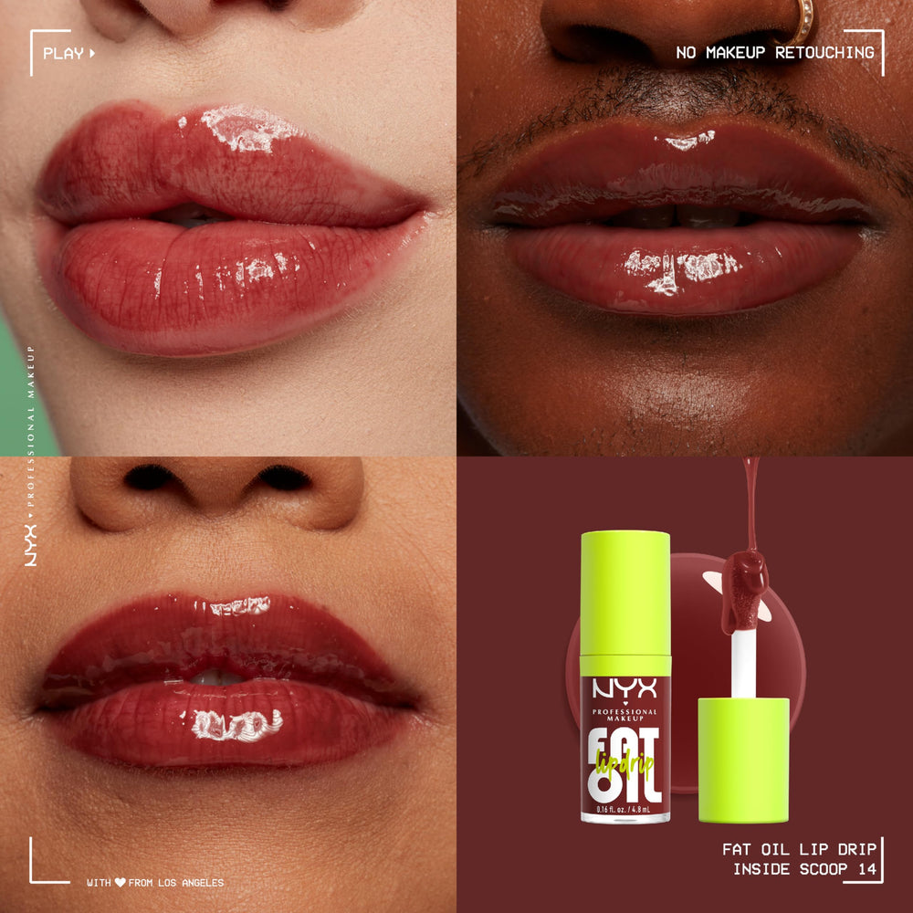 NYX PROFESSIONAL MAKEUP close-up texture of Plum Brown lip oil highlighting sheen