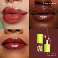 NYX PROFESSIONAL MAKEUP close-up texture of Plum Brown lip oil highlighting sheen