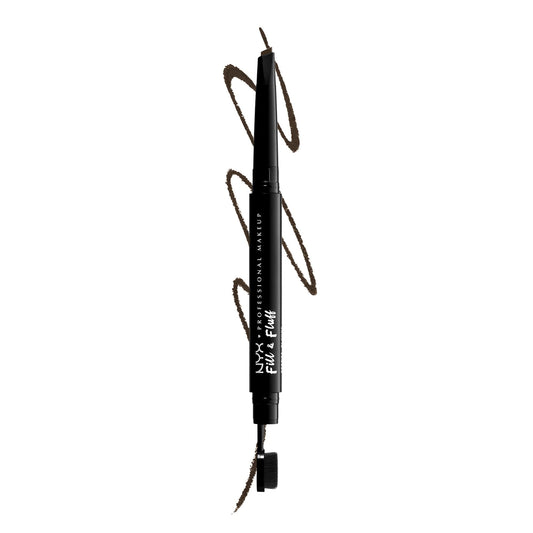NYX PROFESSIONAL MAKEUP pencil front packaging shows Espresso shade and dual ends benefit