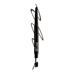 NYX PROFESSIONAL MAKEUP pencil front packaging shows Espresso shade and dual ends benefit