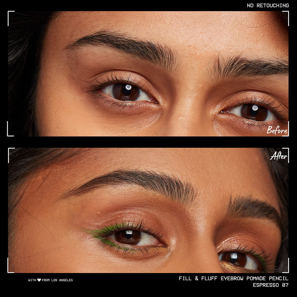 NYX PROFESSIONAL MAKEUP swatch of Espresso pomade on skin showing smooth pigmented finish benefit