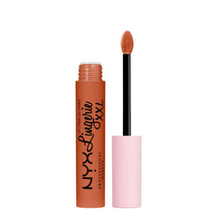 NYX PROFESSIONAL MAKEUP front packaging showing bright red-orange shade and product benefit