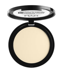 NYX PROFESSIONAL MAKEUP compact front view showing Banana shade and sleek packaging benefit: portable finishing