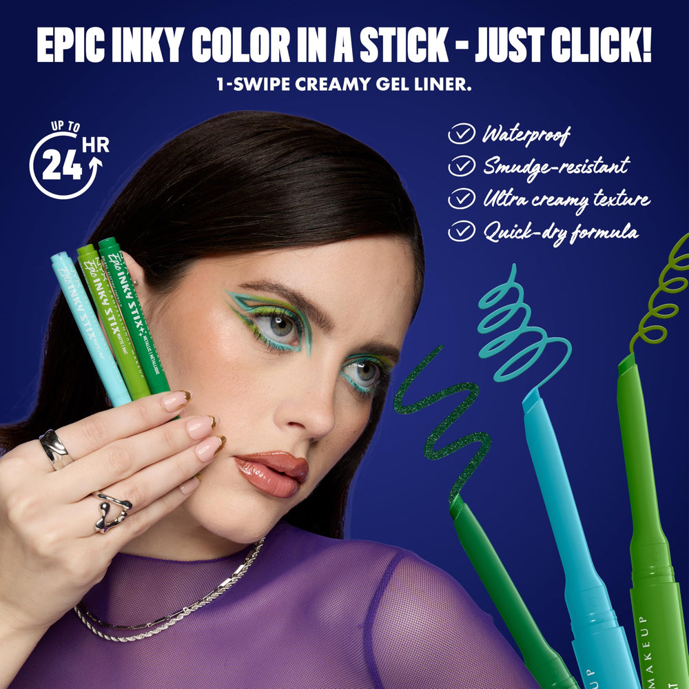 NYX Inky Stix creating a sharp winged eyeliner for dramatic definition