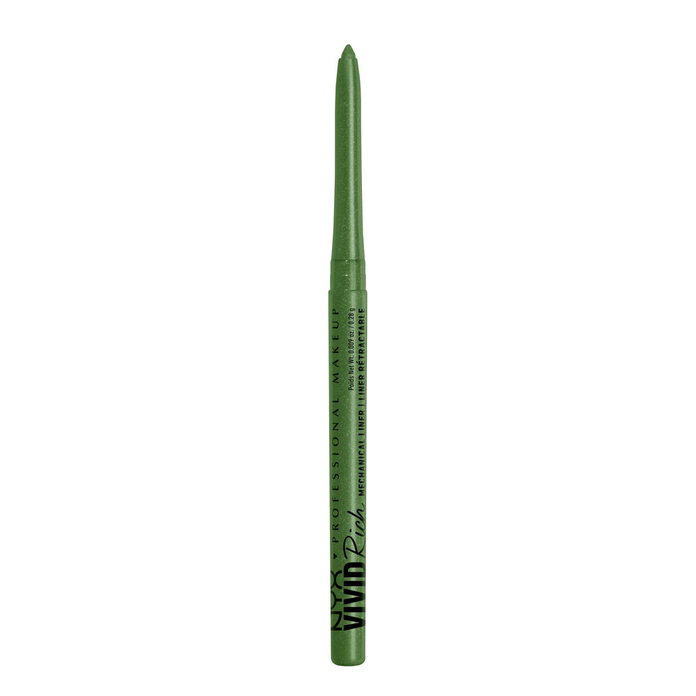 NYX PROFESSIONAL MAKEUP front view showing sleek olive-green mechanical pencil, easy application