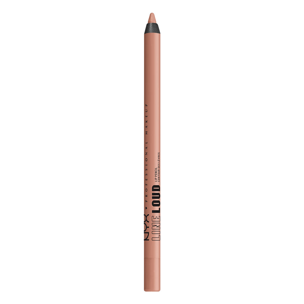 NYX Line Loud on model in beige outfit showing wearable everyday look