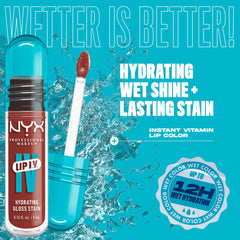NYX PROFESSIONAL MAKEUP model wearing Drippin' Nude showing natural stain benefit