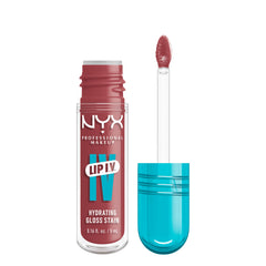NYX PROFESSIONAL MAKEUP front packaging showing Petal Pourin' shade and benefit of glossy tint