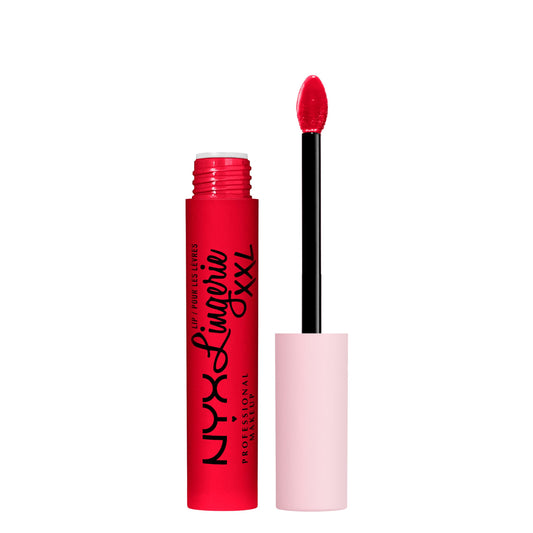 NYX PROFESSIONAL MAKEUP front tube shot showing untamable brick-red and sleek packaging benefit: recognizable shade