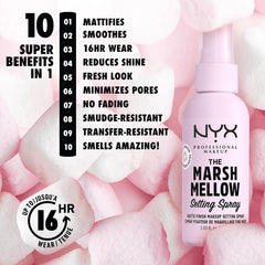 NYX PROFESSIONAL MAKEUP close-up of mist spray demonstrating even coverage benefit