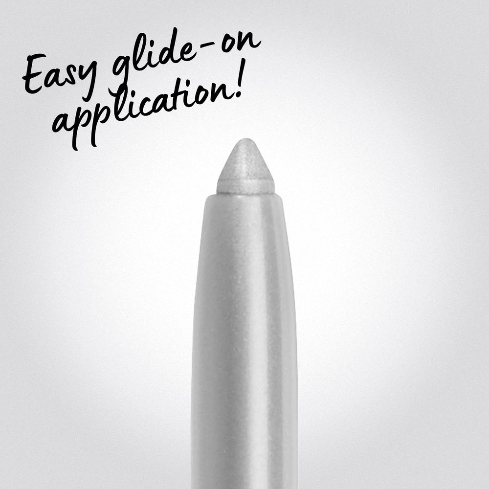 NYX PROFESSIONAL MAKEUP silver pencil held in hand to show scale and easy application