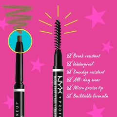 NYX PROFESSIONAL MAKEUP close-up of ultra-slim tip, precise hair-like strokes benefit