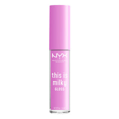NYX PROFESSIONAL MAKEUP gloss styled with lilac outfit showing wearable color benefit