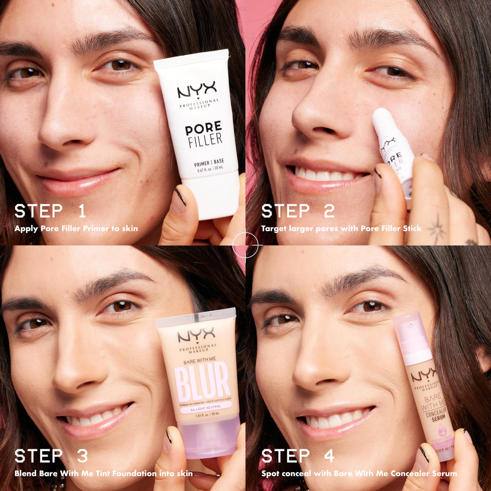 NYX PROFESSIONAL MAKEUP stick beside makeup bag showing travel-friendly size and convenience