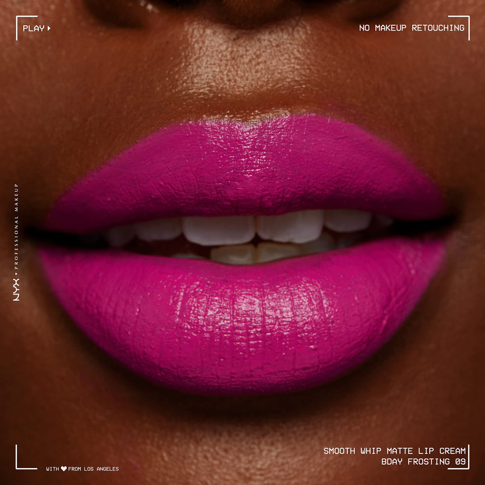 NYX Professional Makeup on lips closeup showing bold violet‑red and softened lines