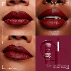 NYX Professional Makeup texture swatch showing whipped matte finish and rich color payoff