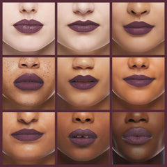 NYX PROFESSIONAL MAKEUP swatch on lips showing prune glitz color and dimensional finish
