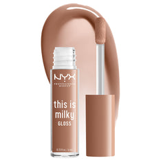 NYX gloss tube front view showing Cookies & Milk shade and glossy appeal