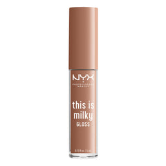 NYX gloss placed with milk-themed props conveying sweet vanilla scent benefit