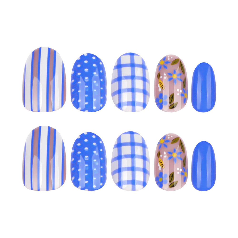NZRAESTRS blue and white plaid nail detail emphasizing pattern clarity and matching options