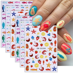 NZRAESTRS front packaging showing six marine-themed nail sticker sheets for easy styling
