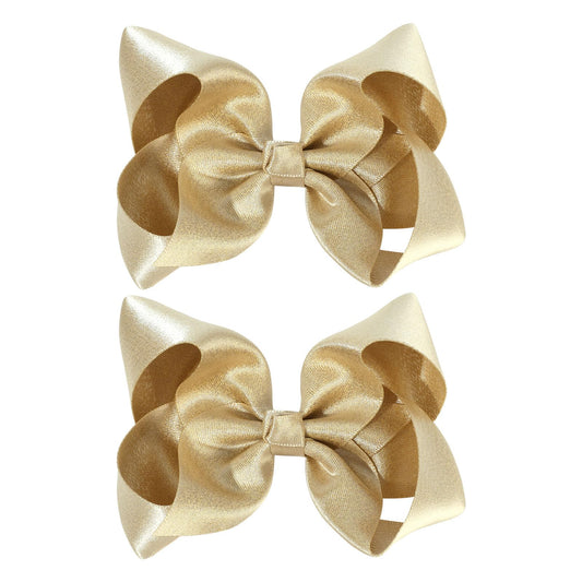 OAOLEER gold bow front view showing glittery satin and pretty shape benefit: photo-ready sparkle